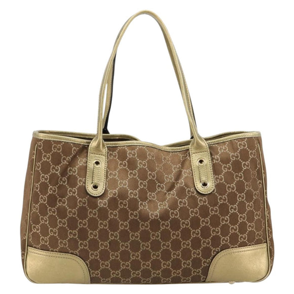 GUCCI GG Canvas princi Hand Bag Nylon Brown Gold 163805 Auth ep14643A