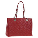 CHANEL GST Matelasse Chain Tote Bag Caviar Skin Red Silver CC Auth ep14654V-1