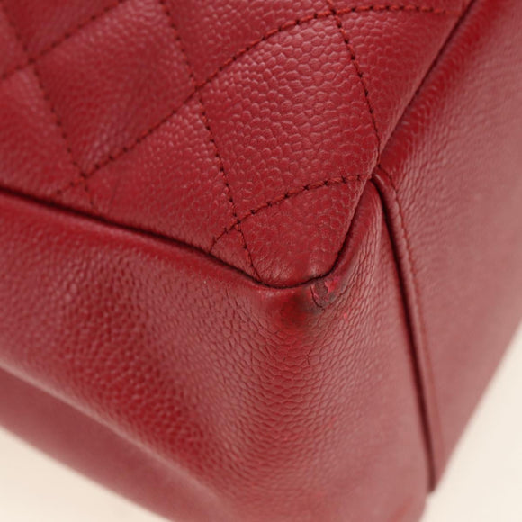 CHANEL GST Matelasse Chain Tote Bag Caviar Skin Red Silver CC Auth ep14654V