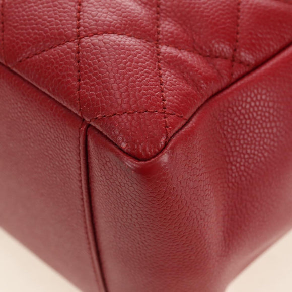 CHANEL GST Matelasse Chain Tote Bag Caviar Skin Red Silver CC Auth ep14654V