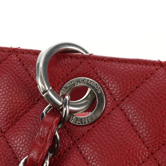 CHANEL GST Matelasse Chain Tote Bag Caviar Skin Red Silver CC Auth ep14654V