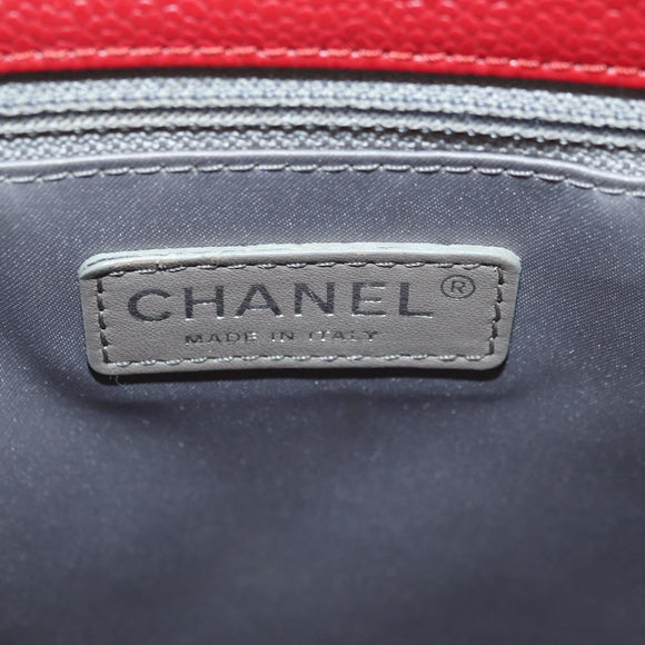 CHANEL GST Matelasse Chain Tote Bag Caviar Skin Red Silver CC Auth ep14654V