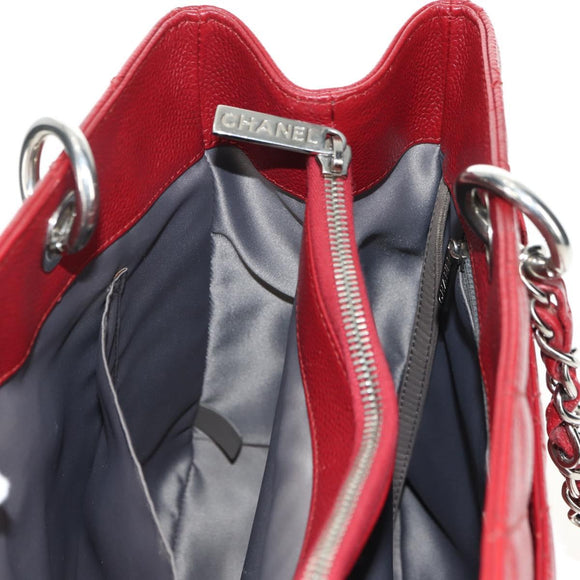 CHANEL GST Matelasse Chain Tote Bag Caviar Skin Red Silver CC Auth ep14654V