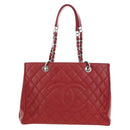 CHANEL GST Matelasse Chain Tote Bag Caviar Skin Red Silver CC Auth ep14654V-13