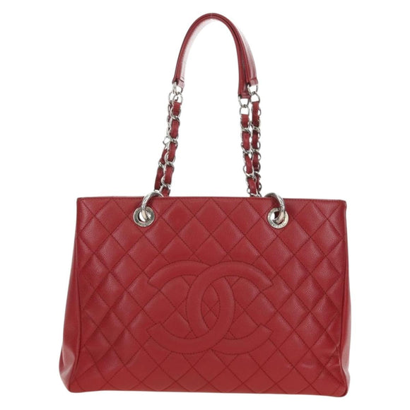 CHANEL GST Matelasse Chain Tote Bag Caviar Skin Red Silver CC Auth ep14654V