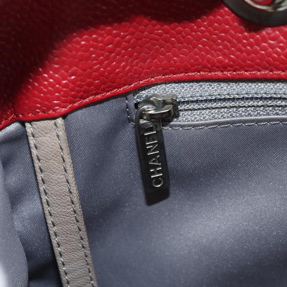 CHANEL GST Matelasse Chain Tote Bag Caviar Skin Red Silver CC Auth ep14654V