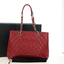 CHANEL GST Matelasse Chain Tote Bag Caviar Skin Red Silver CC Auth ep14654V-25