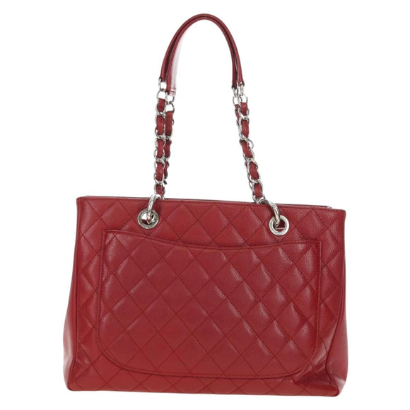 CHANEL GST Matelasse Chain Tote Bag Caviar Skin Red Silver CC Auth ep14654V