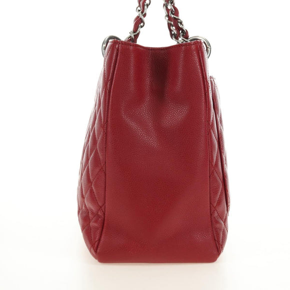 CHANEL GST Matelasse Chain Tote Bag Caviar Skin Red Silver CC Auth ep14654V