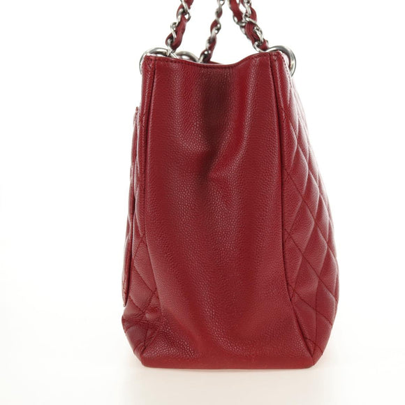 CHANEL GST Matelasse Chain Tote Bag Caviar Skin Red Silver CC Auth ep14654V