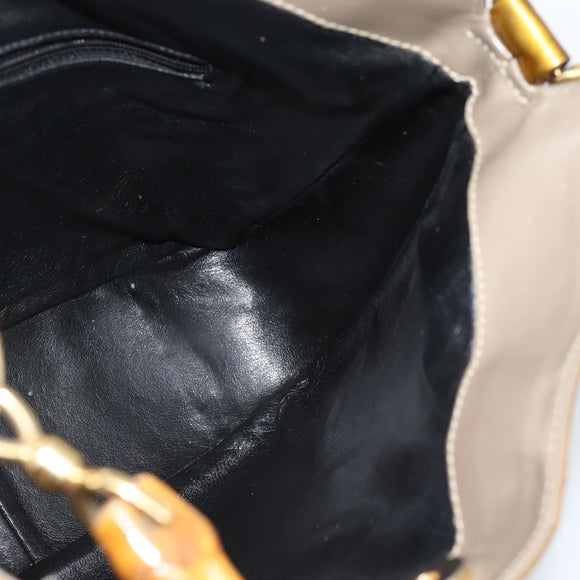GUCCI Bamboo Hand Bag Patent leather Gold Auth ep14663