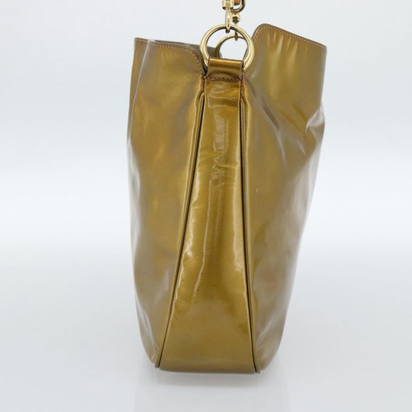 GUCCI Bamboo Hand Bag Patent leather Gold Auth ep14663