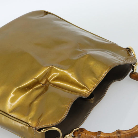 GUCCI Bamboo Hand Bag Patent leather Gold Auth ep14663