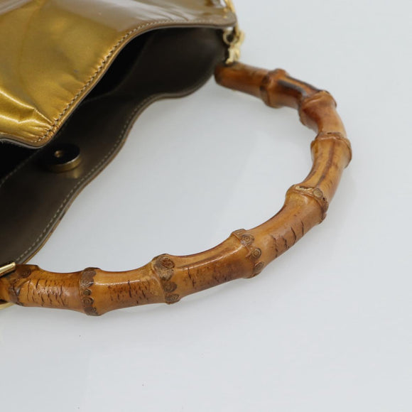 GUCCI Bamboo Hand Bag Patent leather Gold Auth ep14663