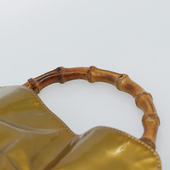 GUCCI Bamboo Hand Bag Patent leather Gold Auth ep14663