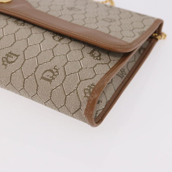 Christian Dior Honeycomb Canvas Chain Shoulder Bag PVC Black Gold Auth ep14665