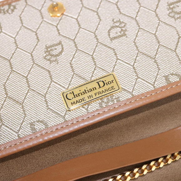 Christian Dior Honeycomb Canvas Chain Shoulder Bag PVC Black Gold Auth ep14665