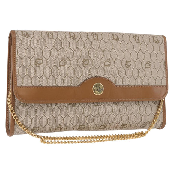 Christian Dior Honeycomb Canvas Chain Shoulder Bag PVC Black Gold Auth ep14665
