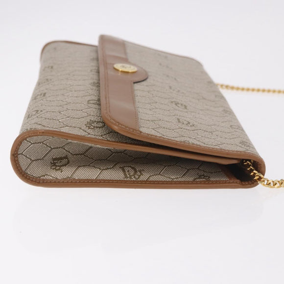 Christian Dior Honeycomb Canvas Chain Shoulder Bag PVC Black Gold Auth ep14665