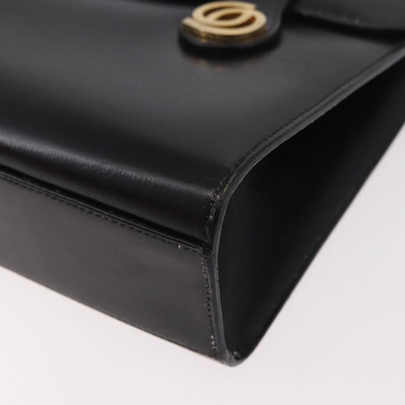 Christian Dior Hand Bag Leather Black Gold Auth ep14672