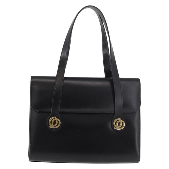 Christian Dior Hand Bag Leather Black Gold Auth ep14672