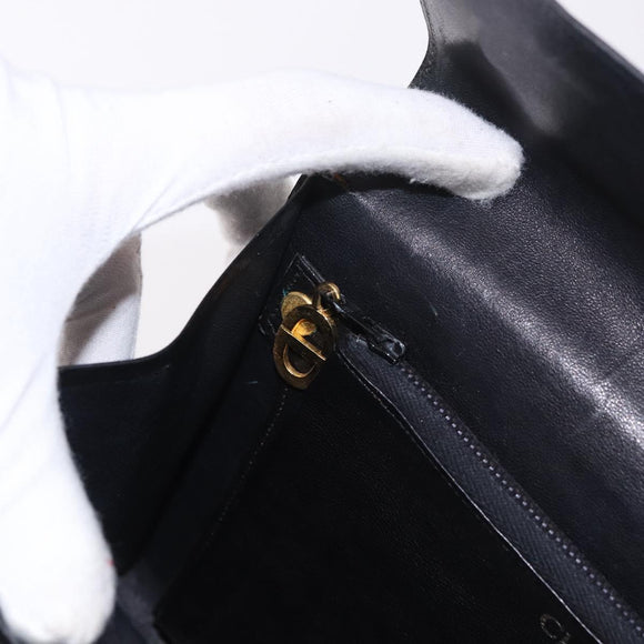 Christian Dior Hand Bag Leather Black Gold Auth ep14672