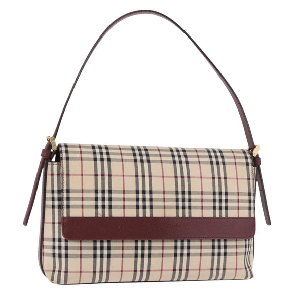 BURBERRY Nova Check Hand Bag Canvas Beige Gold Auth ep14673
