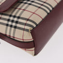 BURBERRY Nova Check Hand Bag Canvas Beige Gold Auth ep14673-9