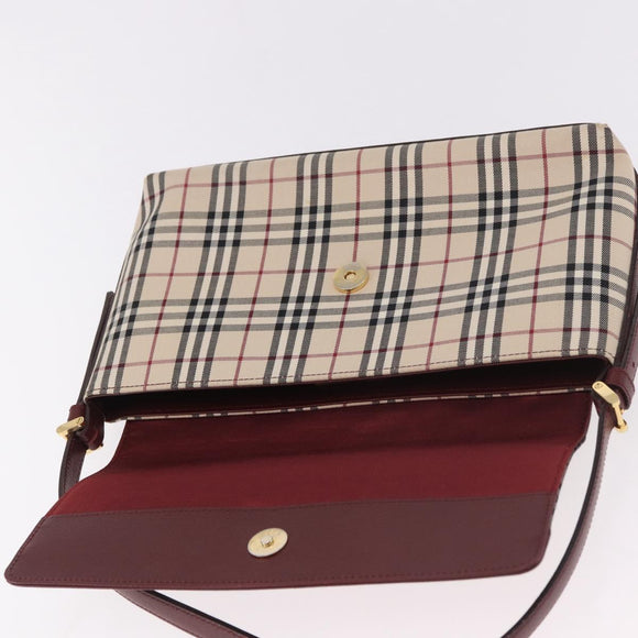 BURBERRY Nova Check Hand Bag Canvas Beige Gold Auth ep14673