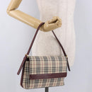 BURBERRY Nova Check Hand Bag Canvas Beige Gold Auth ep14673-24
