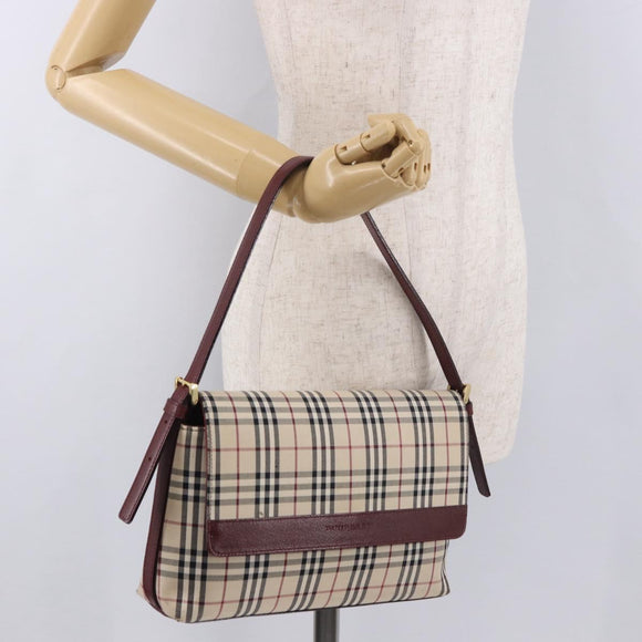 BURBERRY Nova Check Hand Bag Canvas Beige Gold Auth ep14673