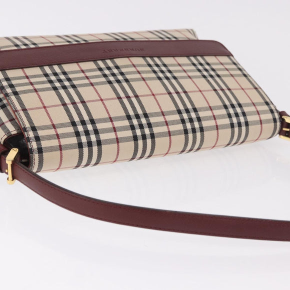 BURBERRY Nova Check Hand Bag Canvas Beige Gold Auth ep14673