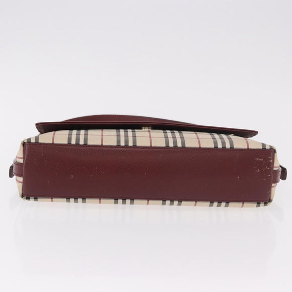 BURBERRY Nova Check Hand Bag Canvas Beige Gold Auth ep14673