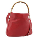GUCCI Bamboo Hand Bag Leather 2way Red Gold Auth ep14677-1
