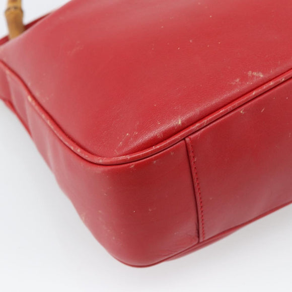 GUCCI Bamboo Hand Bag Leather 2way Red Gold Auth ep14677