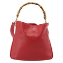 GUCCI Bamboo Hand Bag Leather 2way Red Gold Auth ep14677-13
