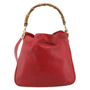 GUCCI Bamboo Hand Bag Leather 2way Red Gold Auth ep14677-2