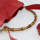 GUCCI Bamboo Hand Bag Leather 2way Red Gold Auth ep14677-7