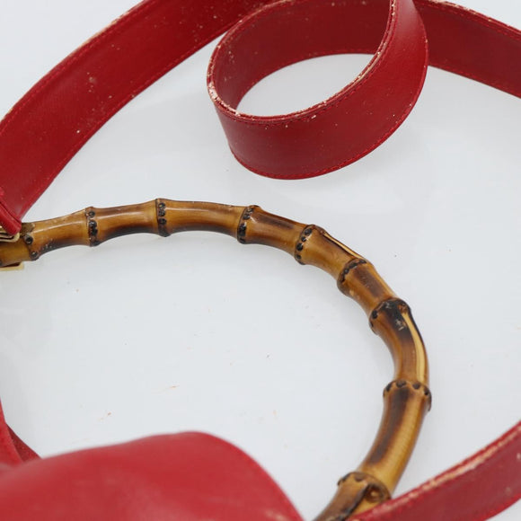 GUCCI Bamboo Hand Bag Leather 2way Red Gold Auth ep14677