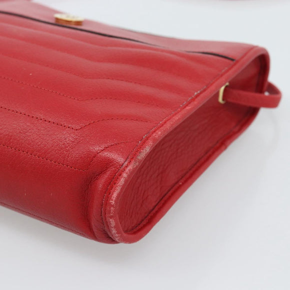 Christian Dior Shoulder Bag Leather Red Gold Auth ep14679