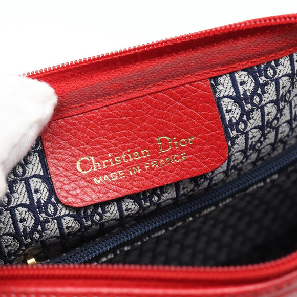 Christian Dior Shoulder Bag Leather Red Gold Auth ep14679