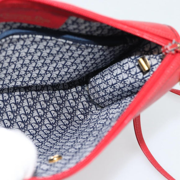 Christian Dior Shoulder Bag Leather Red Gold Auth ep14679