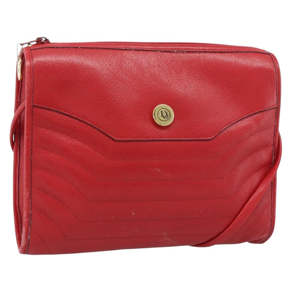 Christian Dior Shoulder Bag Leather Red Gold Auth ep14679