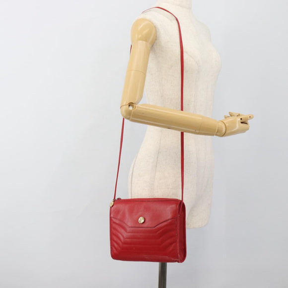 Christian Dior Shoulder Bag Leather Red Gold Auth ep14679