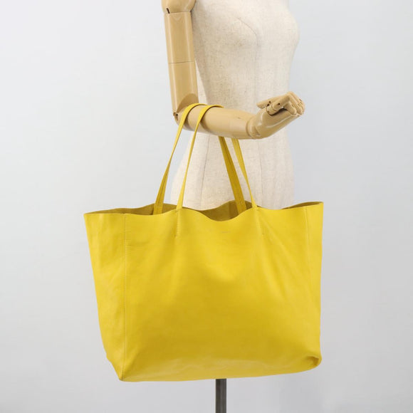 CELINE Horizontalkava Tote Bag Leather Yellow Gold Auth ep14681
