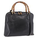 GUCCI Bamboo Hand Bag Leather 2way Black Gold 000 1186 0289 Auth ep14685-1