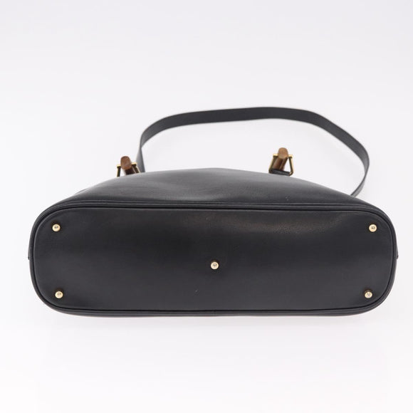 GUCCI Bamboo Hand Bag Leather 2way Black Gold 000 1186 0289 Auth ep14685