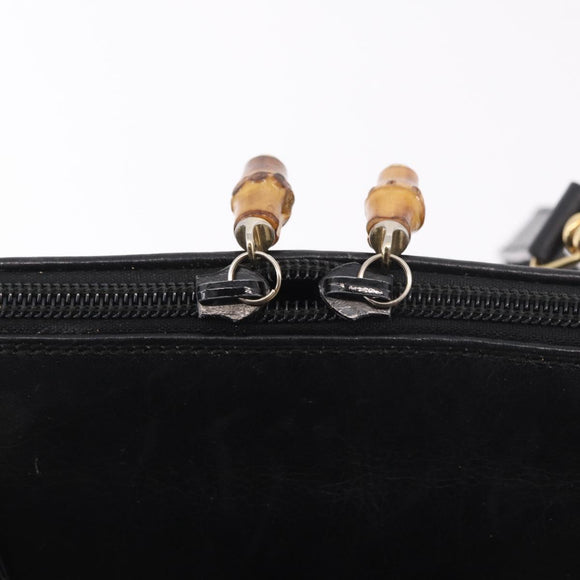 GUCCI Bamboo Hand Bag Leather 2way Black Gold 000 1186 0289 Auth ep14685