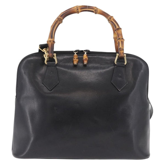 GUCCI Bamboo Hand Bag Leather 2way Black Gold 000 1186 0289 Auth ep14685