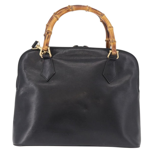 GUCCI Bamboo Hand Bag Leather 2way Black Gold 000 1186 0289 Auth ep14685
